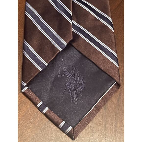 U.s. Polo Assn. Brown Blue 100% Silk Men’s Neck Tie Made In China - Picture 2 of 9